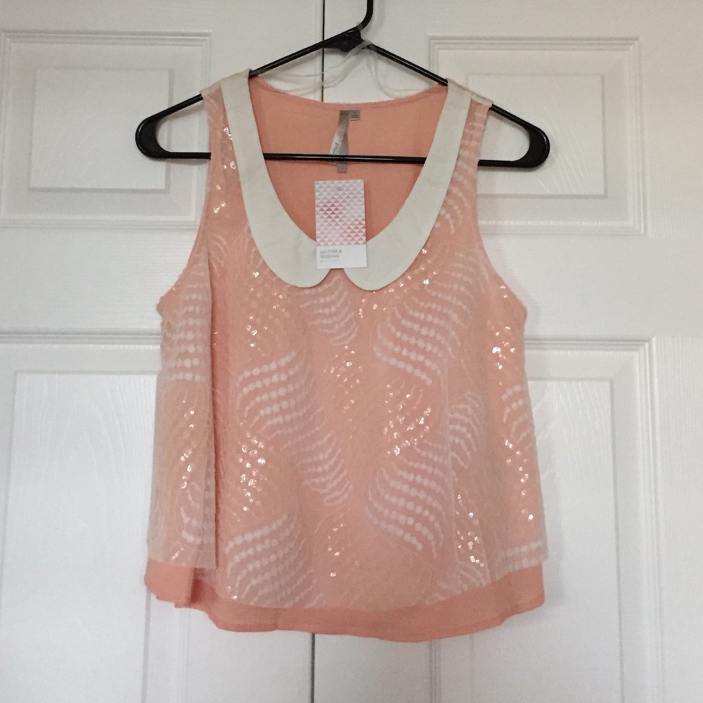 Peach Sequin Peter Pan collar top